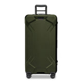 Briggs & Riley Torq extra large checked luggage trunk spinner with black hard shell and four multi-directional wheels.