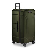 Briggs & Riley Torq extra large checked luggage trunk with spinner wheels, black hard-shell suitcase for travel.