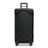 Briggs & Riley Torq extra large checked luggage trunk with spinner wheels and durable hard shell in black.