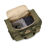 Briggs & Riley Baseline underseat duffel bag with black fabric, zipper compartments, and carry handles for travel convenience.