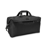 Briggs & Riley Baseline Weekender Duffle bag in black with dual handles and zippered compartments, ideal for travel or weekend trips.