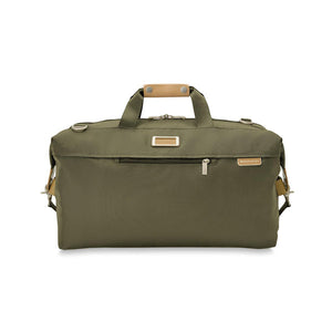 Briggs & Riley Baseline Weekender Duffle bag in black, showing durable fabric and spacious design for travel and weekend trips.