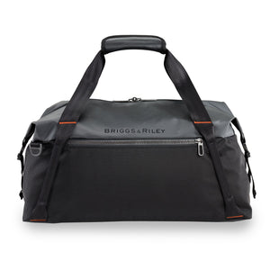 Briggs & Riley ZDX cargo satchel duffle with multiple compartments, black nylon exterior, and sturdy handles.