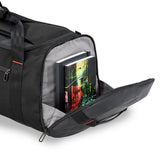 Briggs & Riley ZDX large travel duffle bag with sturdy handles and spacious main compartment, black color, side zipper pockets.