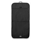 Briggs & Riley Baseline Classic Garment Bag opened to show interior compartments and hanging space for suits and dresses.