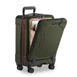 Briggs & Riley Torq domestic carry-on spinner suitcase with four wheels and black hard-shell exterior for travel.