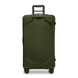 Briggs & Riley Torq medium black trunk spinner with four wheels and telescoping handle for easy travel.