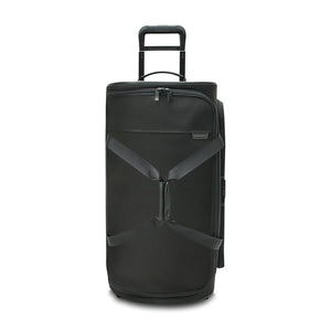Briggs & Riley Baseline medium two-wheel duffle bag in blue with sturdy handles and wheels, designed for travel and easy carrying.