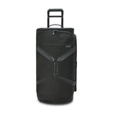 Briggs & Riley Baseline medium two-wheel duffle bag in blue with sturdy handles and wheels, designed for travel and easy carrying.