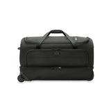 Briggs & Riley Baseline medium two-wheel duffle bag with blue fabric, zipper closure, and handle for travel and storage.