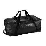 Eagle Creek Migrate Wheeled Duffel 130L in black with sturdy wheels and large zippered compartments for travel storage.