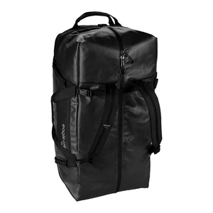 Eagle Creek Migrate Wheeled Duffel 130L in black with large wheels and adjustable handle, showing spacious design and durable fabric.