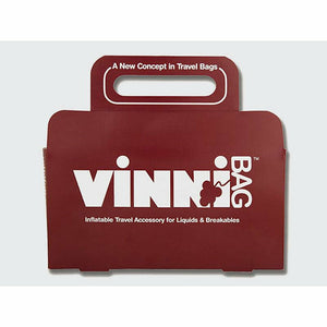 Inflatable VinniBag travel wine bag by Ellessco, designed to protect wine bottles during transportation as an accessory.