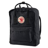 Fjallraven Kanken backpack in frost green with top handle, adjustable shoulder straps, and front zipper pocket.
