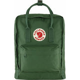 Fjallraven Kanken backpack in frost green with front zipper pocket and adjustable shoulder straps, made from durable material.