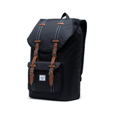 Herschel Little America backpack in black with adjustable straps and front pocket, stylish and functional for everyday use.