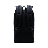 Herschel Little America backpack in black with adjustable straps, front pocket, and padded shoulder straps for comfort.