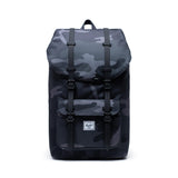 Herschel Little America backpack in night camo with adjustable straps and front pocket, stylish and functional for everyday use.