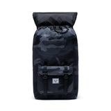 Herschel Little America backpack in Night Camo with adjustable straps and front pocket, shown on a plain background