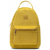 Small Herschel Nova Backpack in soft corduroy fabric with adjustable straps and front pocket, ideal for daily use.