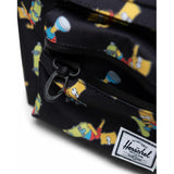 Herschel Seventeen Hip Pack featuring a Simpsons design, black fabric with colorful cartoon character graphics, compact and stylish.
