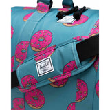 Herschel Novel Duffle bag featuring Simpsons design in black with colorful character illustrations, side handle, and zipper closure.