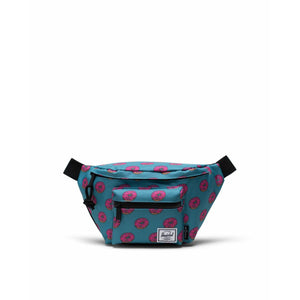 Herschel Seventeen Hip Pack featuring Simpsons design, compact black fabric with colorful cartoon character print.