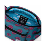 Herschel Seventeen Hip Pack featuring Simpsons design, black fabric with colorful cartoon character print and adjustable strap.