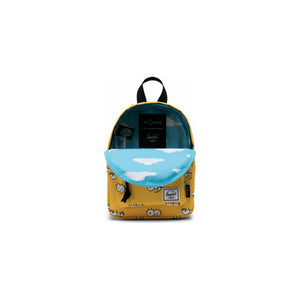 Herschel Classic Mini Backpack featuring a Simpsons design, with adjustable straps and front pocket, in vibrant colors.
