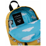 Herschel Classic Backpack Mini featuring Simpsons design, with adjustable straps and front pocket, in a colorful cartoon pattern.