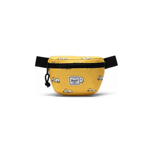 Herschel Fourteen hip pack featuring Simpsons design, black fabric with colorful cartoon character pattern, adjustable strap.