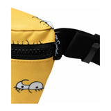 Herschel Fourteen Hip Pack featuring Simpsons character print, black fabric with adjustable strap and zippered main compartment.