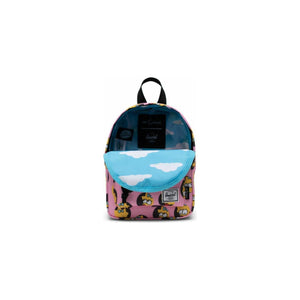 Herschel Classic Backpack Mini featuring Simpsons design, with adjustable straps and front pocket on a neutral background.