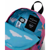 Herschel Classic Backpack Mini featuring Simpsons design, black fabric with colorful cartoon character print, compact and stylish.
