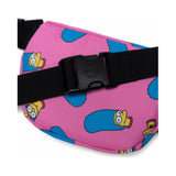 Herschel Fourteen Hip Pack featuring Simpsons design, black fabric with colorful cartoon character print, compact and stylish accessory.