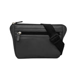 Black ILI leather waist bag with adjustable strap and multiple compartments, designed for stylish, convenient carrying.