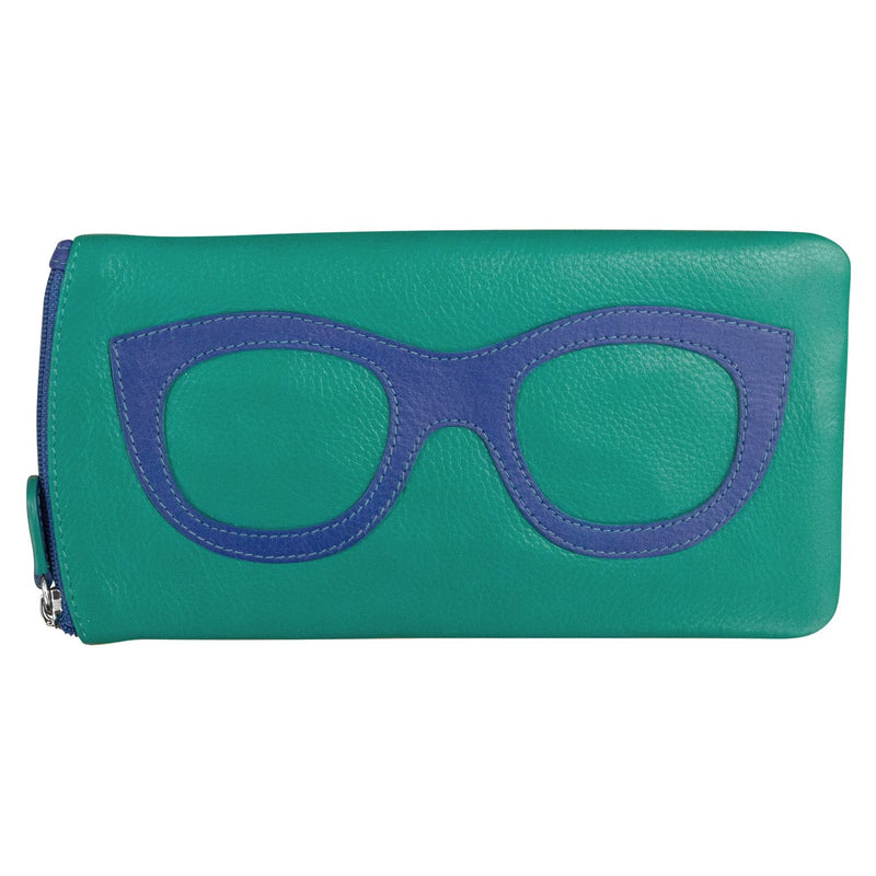 ILI leather eyeglass case in aqua cobalt color, stylish wallet with secure closure for glasses and small essentials.
