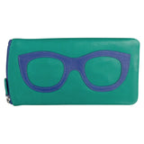ILI leather eyeglass case in aqua cobalt color, stylish wallet with secure closure for glasses and small essentials.