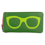 ILI leather eyeglass case in emerald leaf hot pink, stylish wallet with secure closing and soft interior.