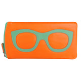 ILI leather eyeglass case in papaya turquoise with wallet design, featuring a soft, durable exterior and compact size.
