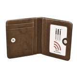 Black ILI Mini Bi-Fold RFID Wallet with multiple card slots and sleek design, showcasing its compact and stylish appearance.