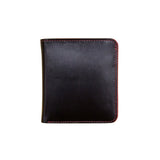 Black and red ILI Mini Bi-Fold RFID Wallet showing multiple card slots and compact design.