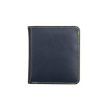 Navy blue ILI Mini Bi-Fold RFID Wallet with leaf pattern, compact design, and multiple card slots, made for secure everyday use.