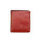 Red and black ILI Mini Bi-Fold RFID Wallet with multiple card slots and sleek design, shown open with cards inside.