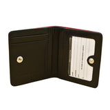 Red and black ILI Mini Bi-Fold RFID Wallet with multiple card slots and a sleek design.