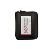 Black ILI RFID zip around wallet with multiple card slots and coin pocket, compact and secure for everyday use.