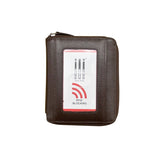 ILI RFID zip around wallet in brown with multiple card slots and zip coin compartment, made of sleek leather.