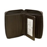 ILI RFID zip around wallet in brown with multiple card slots and coin pocket, made of durable leather.