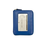 Cobalt blue ILI RFID zip-around wallet with multiple card slots and a secure zipper closure, designed for organization and security.