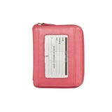 Hot pink ILI RFID zip-around wallet with multiple card slots and secure zip closure, designed for stylish organization.